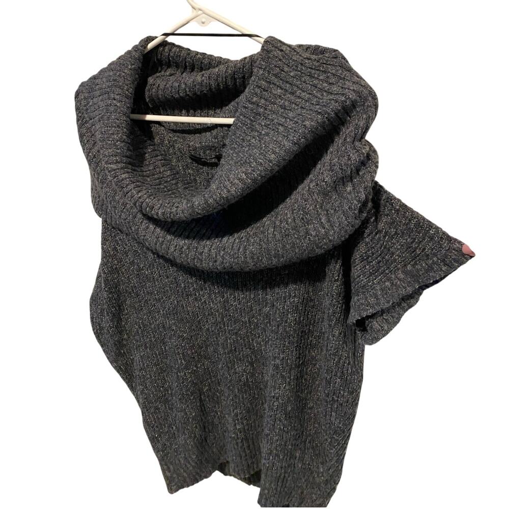Mac & Jac Cowl Neck Short Sleeve Sweater Small Ribbed Knit Relaxed Oversized